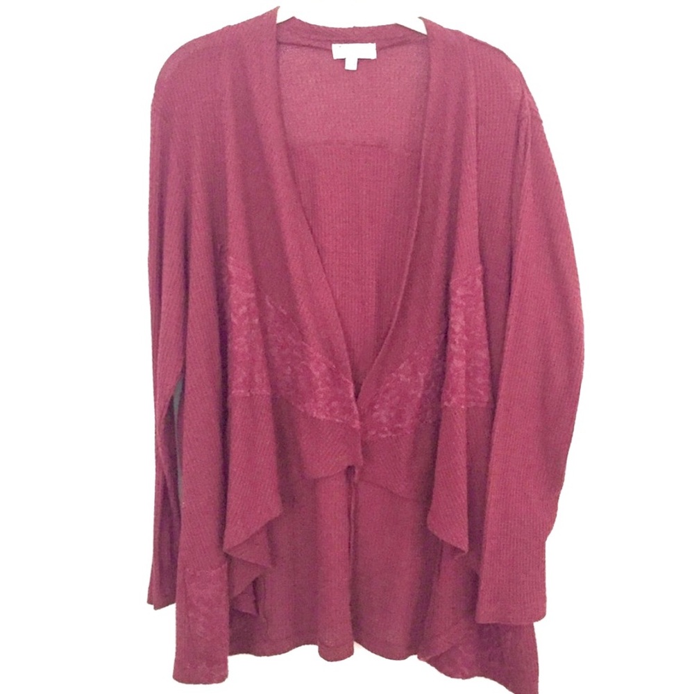 Symmetry Red Lace Drape Front Cardigan 2X